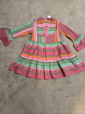NWT Tiered Geometric Dress in Pink, Mint & Orange